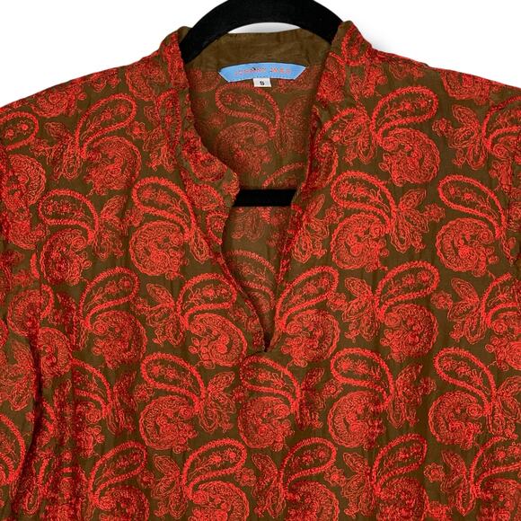 Y2K Vintage Johnny Was Paisley Print Tunic Top Red Boho Small Hippie Silk Blend - Picture 2 of 10